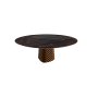 TISCH ATRIUM KER-WOOD RUNDER SOCKEL BRONZE OBERFLÄCHE VERBRANNTES EICHE PIANO KERAMIK SAHARA NOIR GLÄNZEND Ø180x74,5H
