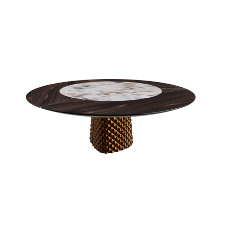 TISCH ATRIUM KER-WOOD RUNDER SOCKEL BRONZE OBERFLÄCHE VERBRANNTES EICHE PIANO KERAMIK MAKALU Ø180x74,5H