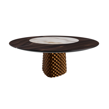 TISCH ATRIUM KER-WOOD RUNDER SOCKEL BRONZE OBERFLÄCHE VERBRANNTES EICHE PIANO KERAMIK ALABASTER Ø160x74,5H