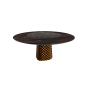 TISCH ATRIUM KER-WOOD RUNDER SOCKEL BRONZE OBERFLÄCHE VERBRANNTES EICHE PIANO KERAMIK PORTORO MATT Ø160x74,5H