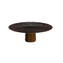 TISCH ATRIUM KER-WOOD RUNDER SOCKEL BRONZE OBERFLÄCHE VERBRANNTES EICHENHOLZ PIANO KERAMIK SAHARA NOIR GLÄNZEND Ø160x74,5H