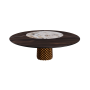 TISCH ATRIUM KER-WOOD RUNDER SOCKEL BRONZE OBERFLÄCHE VERBRANNTES EICHENHOLZ PIANO KERAMIK MAKALU Ø160x74,5H