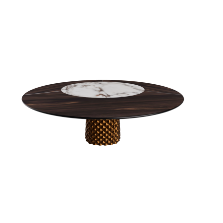 TISCH ATRIUM KER-WOOD RUNDER SOCKEL BRONZE OBERFLÄCHE VERBRANNTE EICHE PIANO KERAMIK BRECCIA Ø160x74,5H