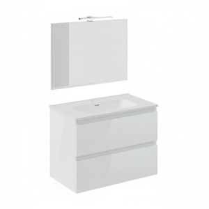 B-BEST ZUSAMMENSETZUNG IN HOCHGLANZ WEISS L. 80 CM T. 45,5 CM H. 58,5 CM - MIT SPIEGEL UND SPOTLIGHT KOMPLETT