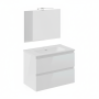 B-BEST ZUSAMMENSETZUNG IN HOCHGLANZ WEISS L. 80 CM T. 45,5 CM H. 58,5 CM - MIT SPIEGEL UND SPOTLIGHT KOMPLETT