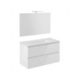 B-BEST ZUSAMMENSETZUNG IN HOCHGLANZ WEISS L. 100 CM T. 45,5 CM H. 58,5 CM - MIT SPIEGEL UND SPOT KOMPLETT