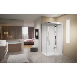 NOVELLINI CRYSTAL 2P 120x80- CABINA MULTIFUNZIONE ASIMMETRICA, 1 ANTA SCORR. + 1 FISSA IN LINEA